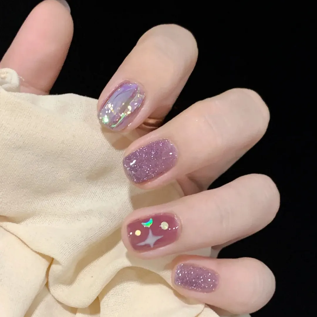 24pcs Butterfly Nail Patch Glue Type Removable Long Paragraph Fashion Manicure Wearable False Nails Patch With Glue Fake Nails-Nail Inspo
