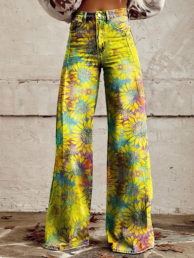 Women's Vintage Print Casual Wide Leg Pants