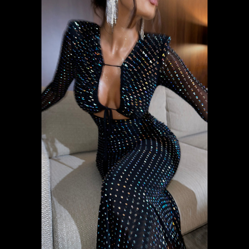 Ootddress Glitter Hollow Out See-Through Maxi Dress Female Sexy Lace-Up Club High Waist Patchwork Sparkle Bandage Women Long Dress 25 Ootddress Glitter Hollow Out See-Through Maxi Dress Female Sexy Lace-Up Club High Waist Patchwork Sparkle Bandage Women Long Dress