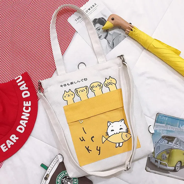 Cat Eats Fish Tote Bag
