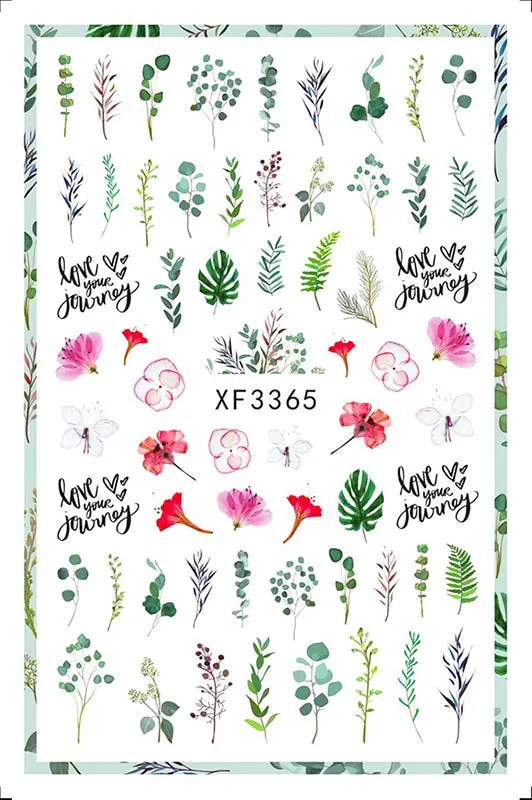 3D Nail Art Stickers Manicure Decoration Design Nail Art Decal Green Clover Leaf Nail Art Designer Decals Beautiful Flower