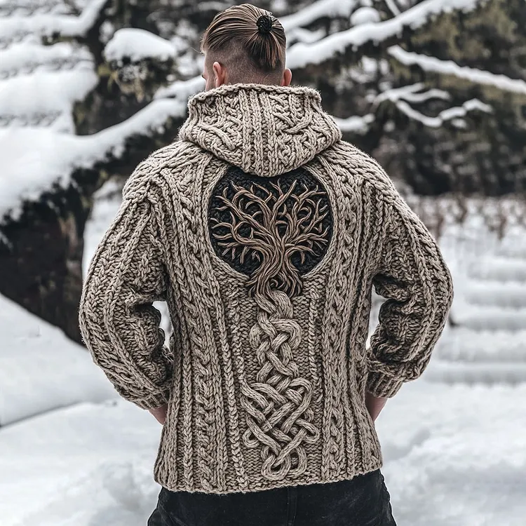 Men's Viking Life Of Tree Celtic Knot Thick Zipper Hooded Sweater