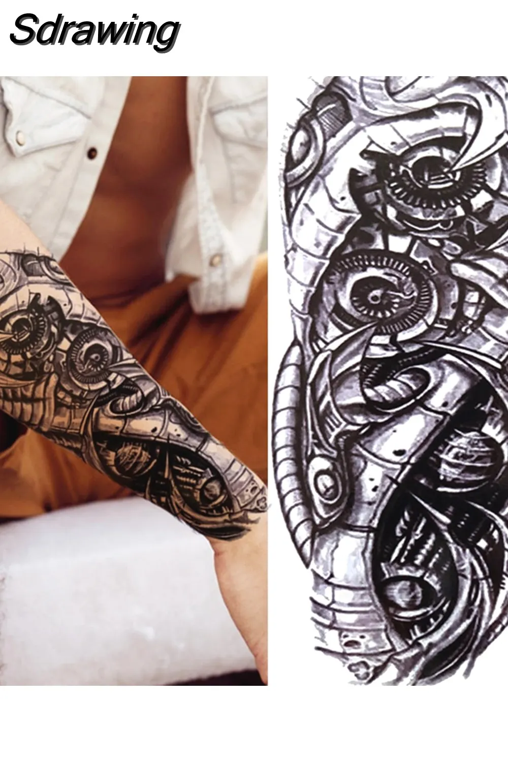 Sdrawing Arm Temporary Tattoos Sleeve For Men Women Realistic Fake Tatoos Warrior Lion Tiger Flower Tatoo Sticker Black Totem Maori 507-1