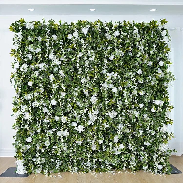 A8766 Wedding Backdrop 5D Curtain Cloth White Rose Green Plant Flower Wall
