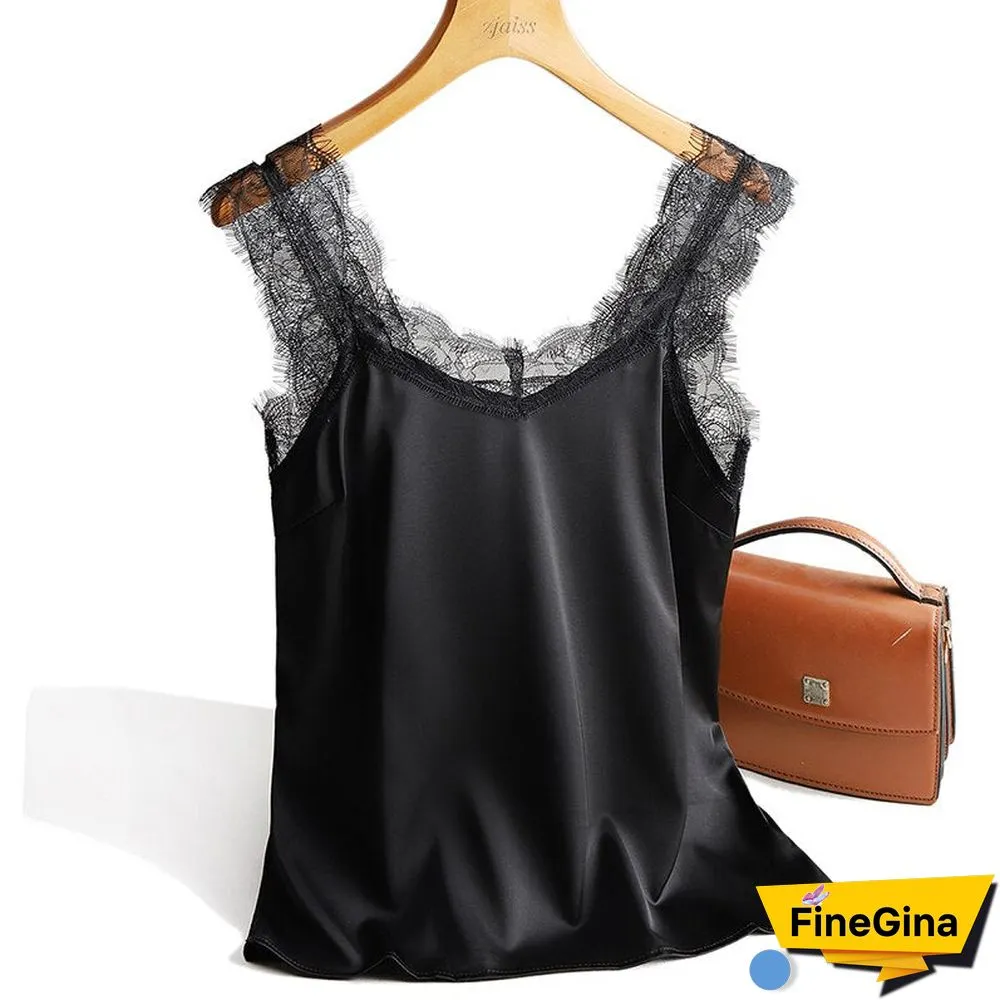 Sexy Lace Tank Tops Women Silk Sleeveless V Neck Womens Camisole Halte Tank Top Feminino Slim White Summer Woman Clothe