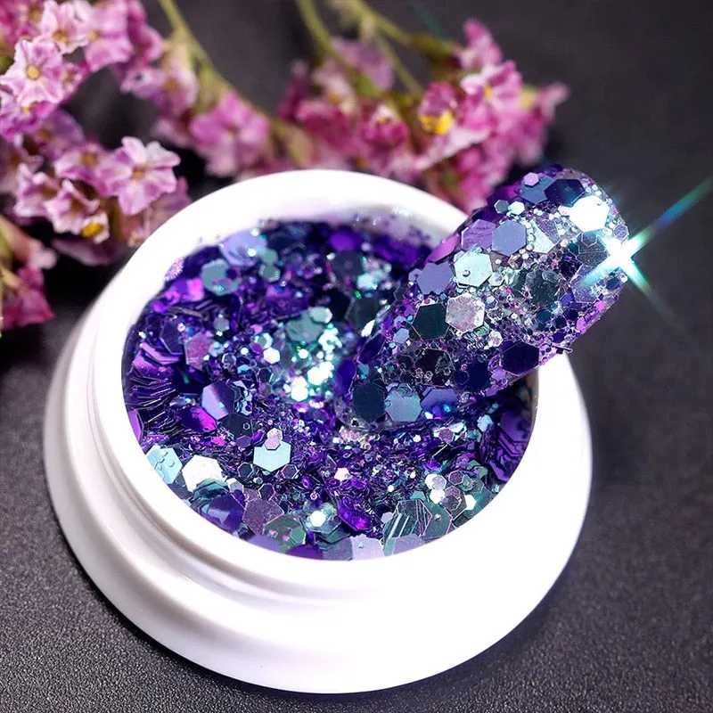 Iridescent 3D Ultrathin Sequins Nail Glitter Flakes Slices Purple White Sparkly DIY Tips Dazzling Paillette Nail Art Decorations