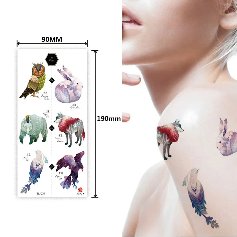 1~8 pieces of animal plants wolf bear bird art tattoo stickers disposable waterproof temporary tattoo stickers for men and women