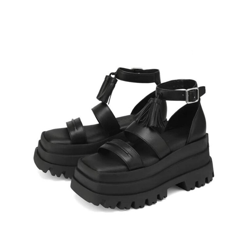 GOOSHOE Women's Tassel Versatile Buckle Sandals Anti-slip Thick Soles Shoes
