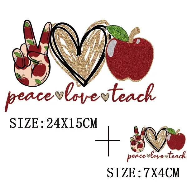 Peace Love Teach Thermal Sticker On T-shirt DIY Washable Patch On Clothes Funny Design Iron On Transfer For Hoodies Bag Applique