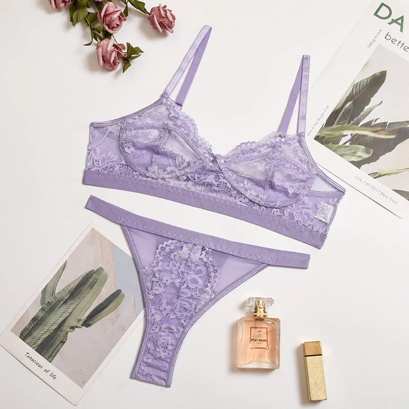 Yimunancy 2-piece Bra Set Women Transparent Lingerie Sexy Bra +panty 2021 Ladies Lingerie Set