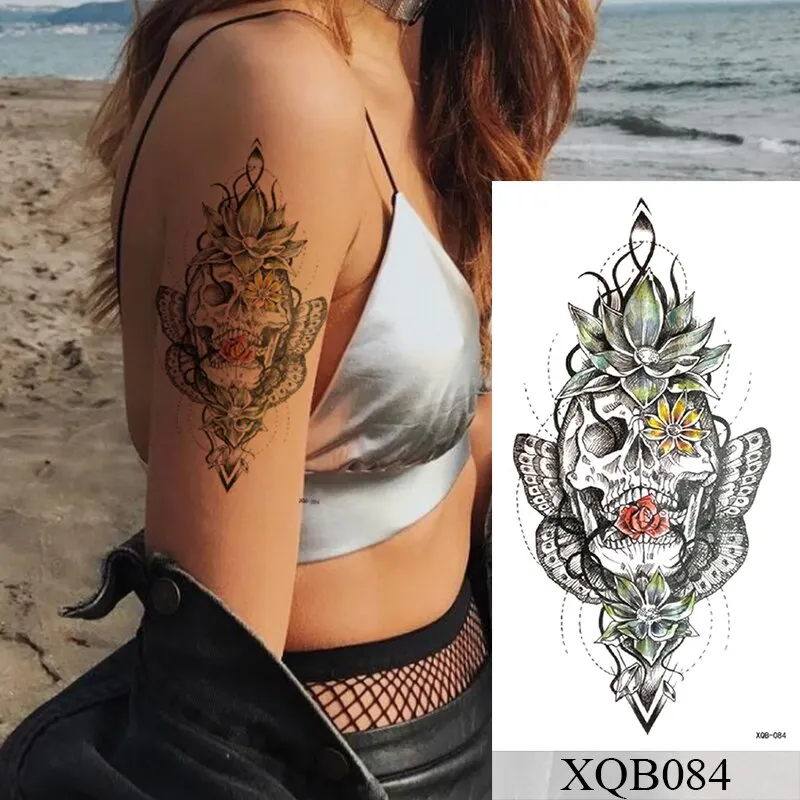 Waterproof Temporary Tattoo Sticker Old School Rose Lotus Flash Tattoos Flower Lace Body Art Arm Fake Tatoo Women Men
