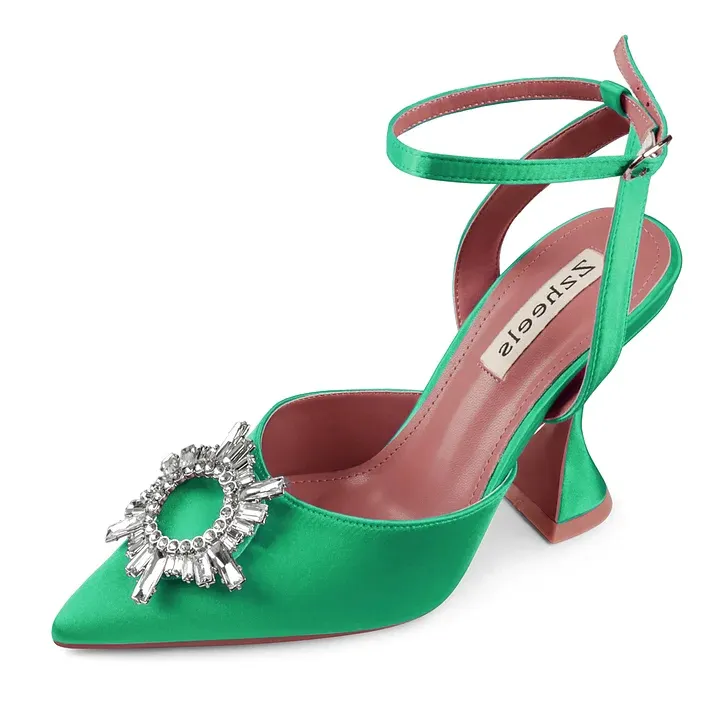 Zzheels Women's High Heel Crystal Slingback Pumps Pointed Toe Strappy Sandals for Party Dating