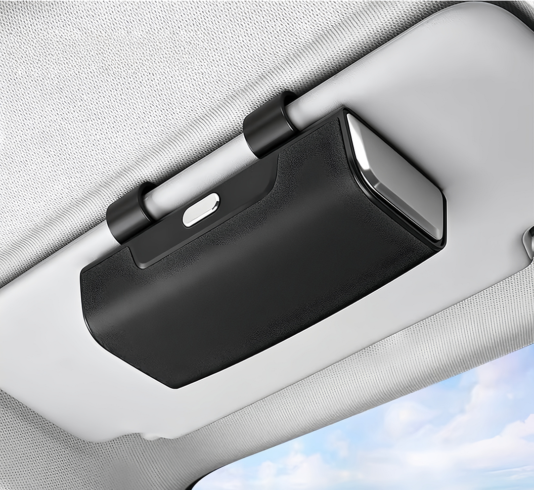 Suede multi-functional car sun visor and glasses case (customizable with car logo)