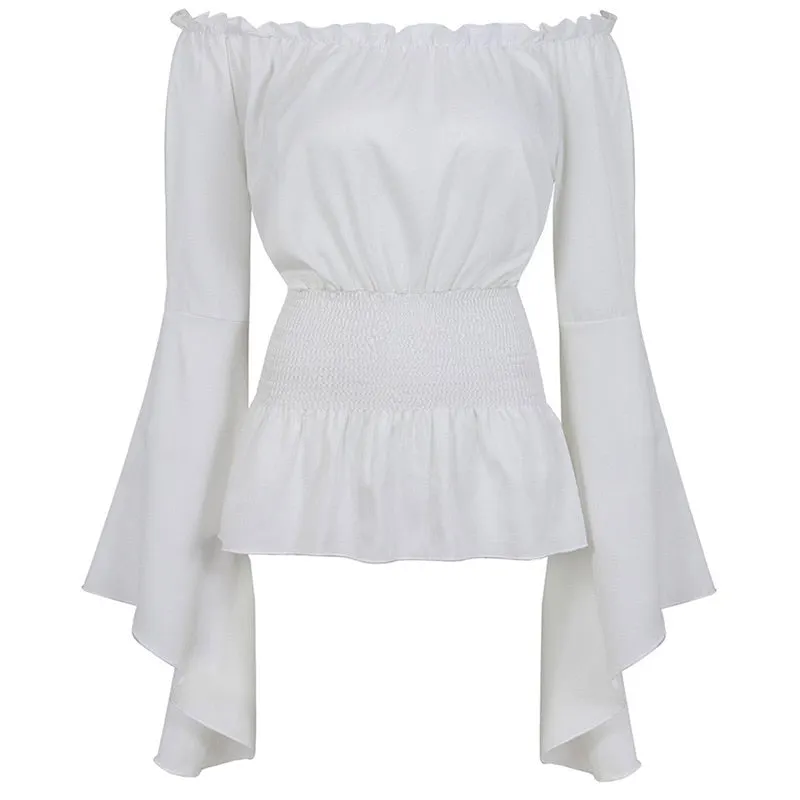 Blouse Women Long Sleeve Renaissance Medieval Chemise Victorian Pirate Gothic Retro Peasant Wench Off Shoulder Shirt Top Costume