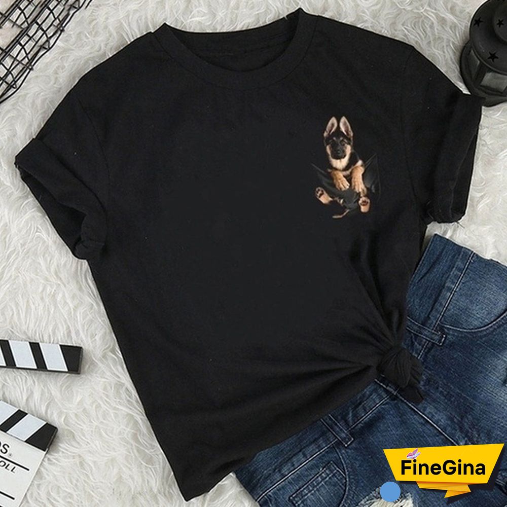 Unisex Funny Dog 3D Printed Cute T-Shirt Black German Shepherd In Pocket Cotton Tops