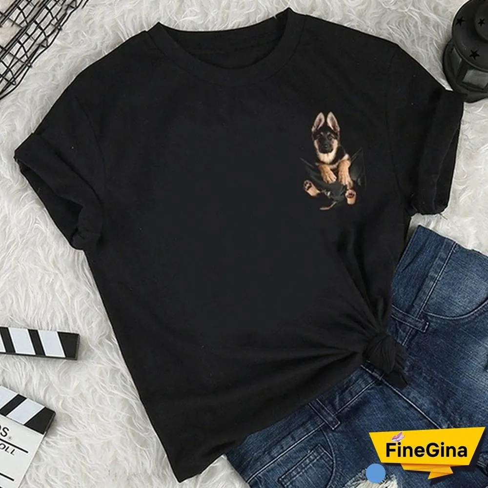 Unisex Funny Dog 3D Printed Cute T-Shirt Black German Shepherd In Pocket Cotton Tops