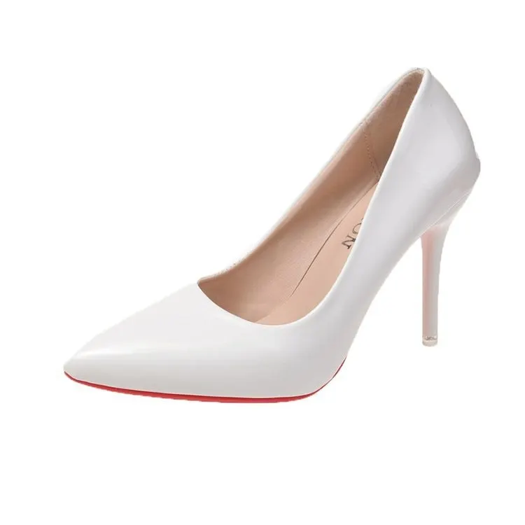 2021 New Women Yellow Blue 10cm High Heels PU Leather Female Scarpins Office Pointed Toe Tacons Pumps Shoes Plus Size