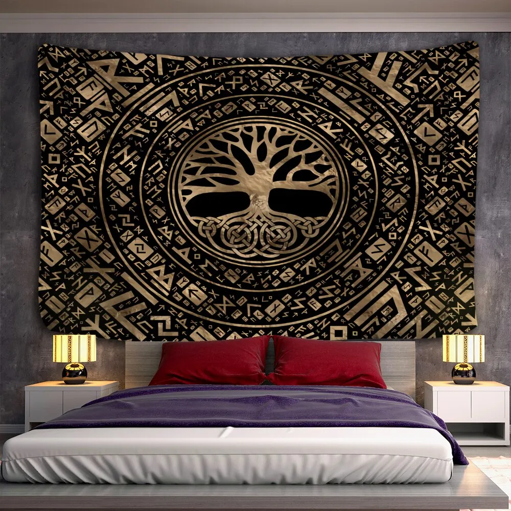 Tree of life Mushroom Forest Tapestry Wall Hanging Fairy Tale Castle Skeleton Bohemian Psychedelic Home Dormitory Dream Decor