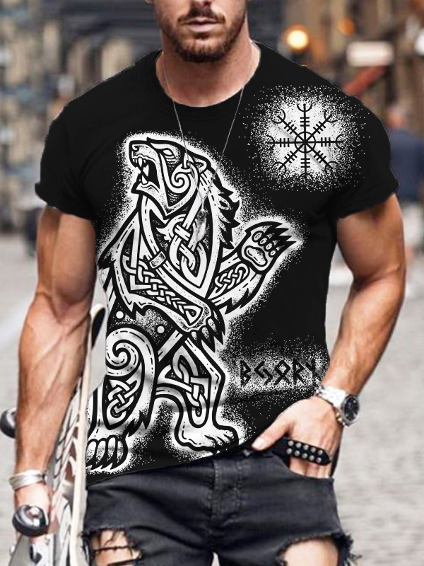 Men's Viking Vegvisir & Bear Graphic T Shirt