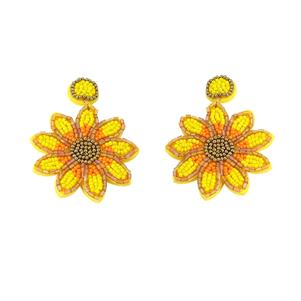 Dvacaman Bohemian Colourful Weave Beaded Flower Statement Drop Earrings Women Ethnic Handmade Seed Beads Dangle Earrings Jewelry