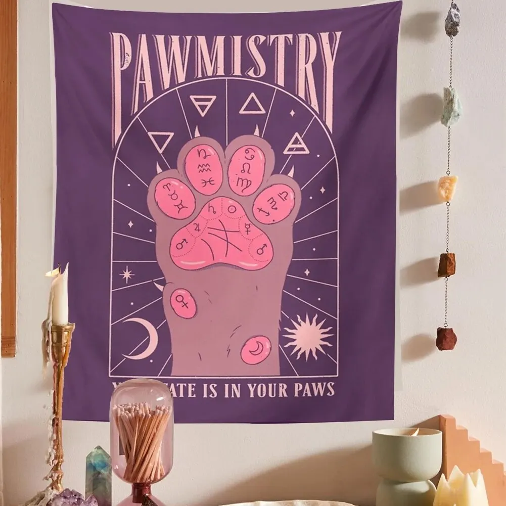 Cat Paws Tarot Tapestry Witchcraft Tapestry Bohemian Style Decoration Home Decoration Hippie Mattress Girls Dorm Room Decor