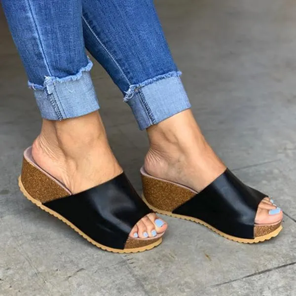Fashion Style Peep Toe Slip-On Wedges Sandals