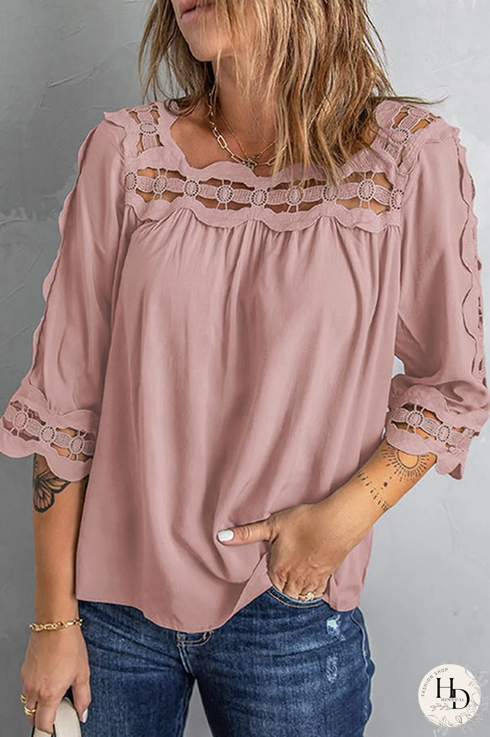 Crochet Trim Hollow Blouse