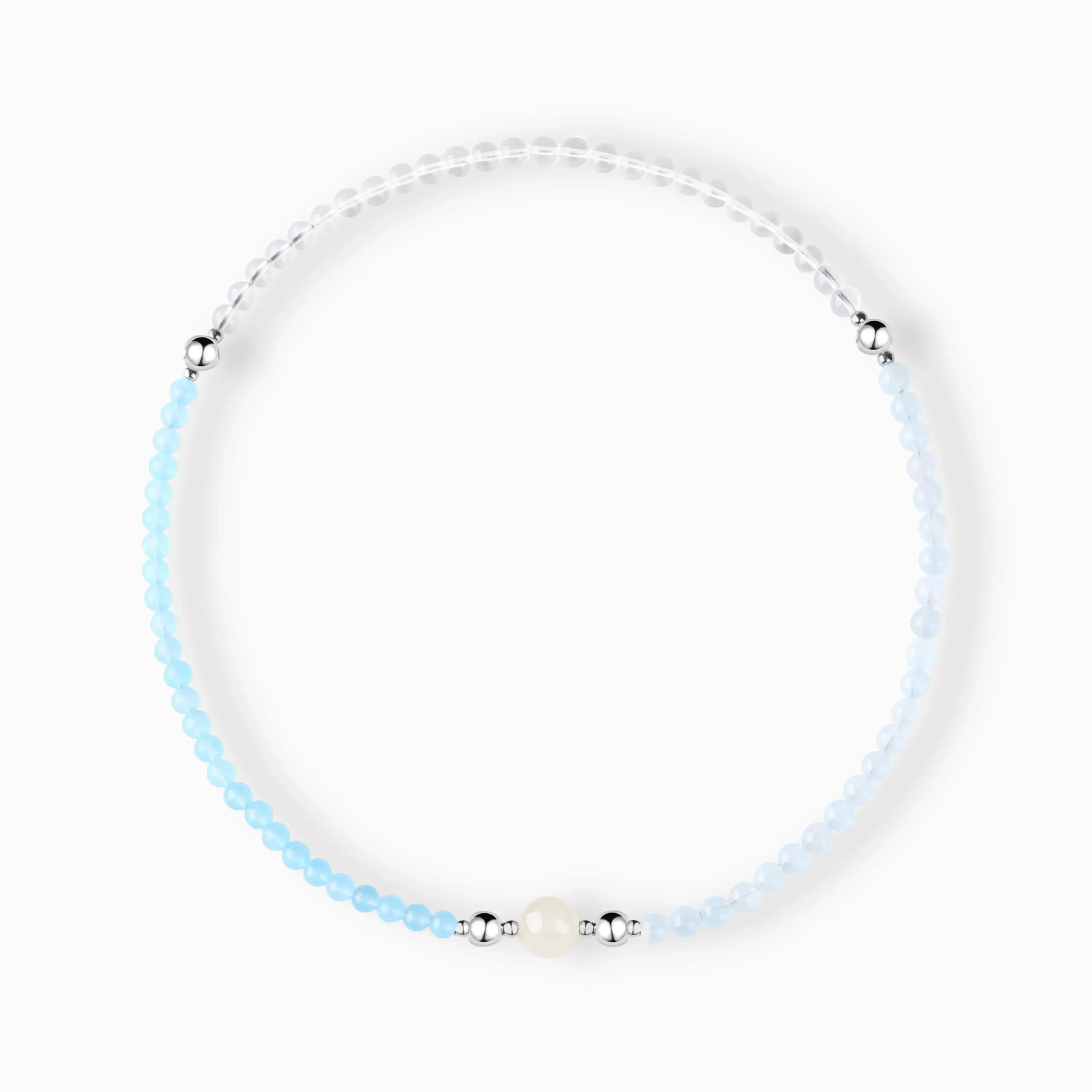 Blue Moonstone Clear Quartz Magnetic Necklace Set with modular magnetic styling, product view