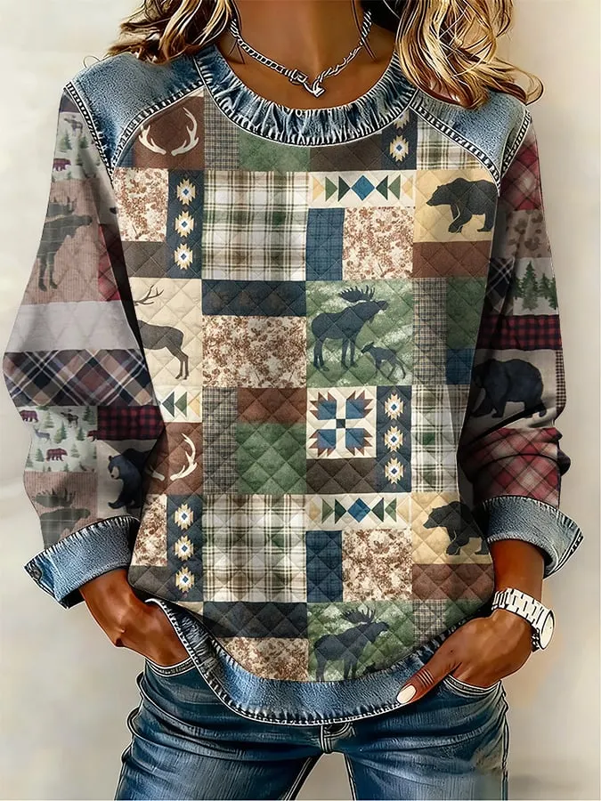 Women'S Casual Western-Style Printed Sweatshirt 