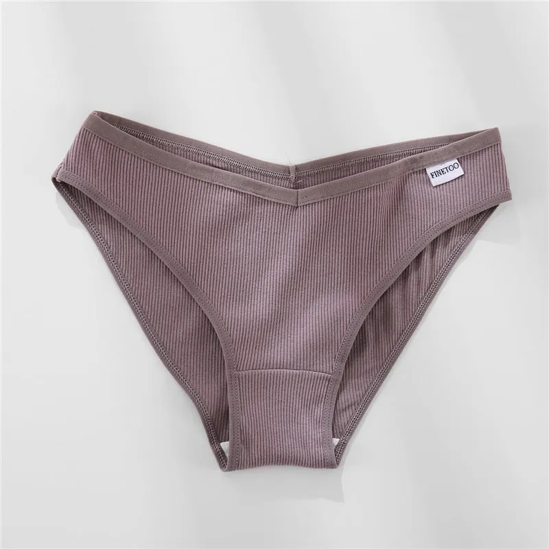 FINETOO Women's Underpants Soft Cotton Panties Girls Solid Color Briefs Striped Panty Sexy Lingerie Female Underwear M-XL Panty