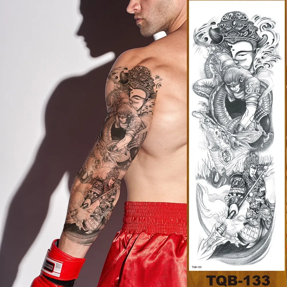 Full Flower Arm Temporary Tattoo Sticker Man Woman Girl Body Sexy Fake Tatoo Pterodactyl Bodhisattva Monkey King Phoenix Nirvana