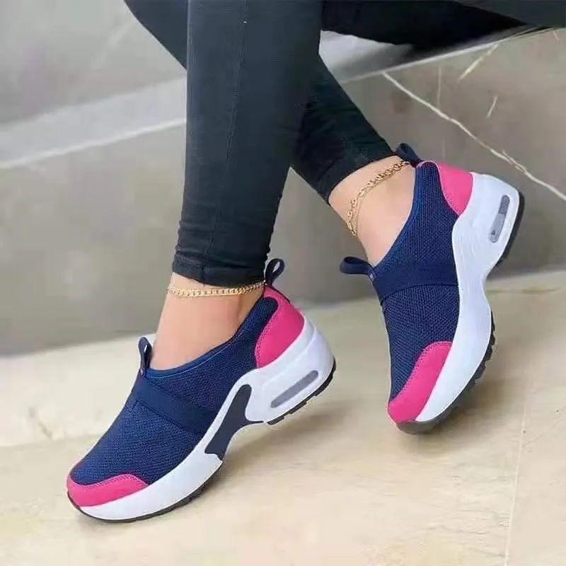 Women's Casual Shoes Solid Color Knitted Mesh Air Cushion Sneakers Comfortable and Lightweight Outdoor Non-slip Running Shoes