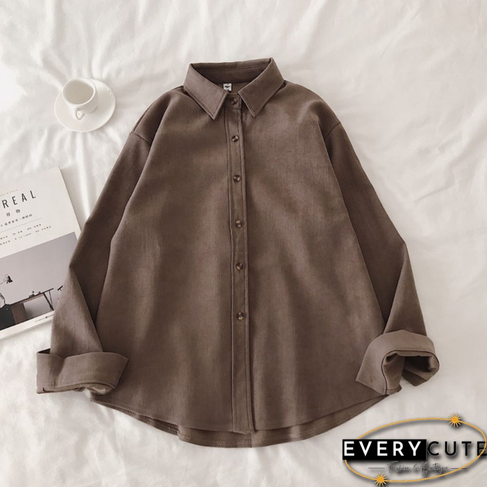 Corduroy Shirts Frosted Shirts Womens Tops and Blouses Long Sleeve Spring Ladies Solid Loose Boyfriend Style Shirt