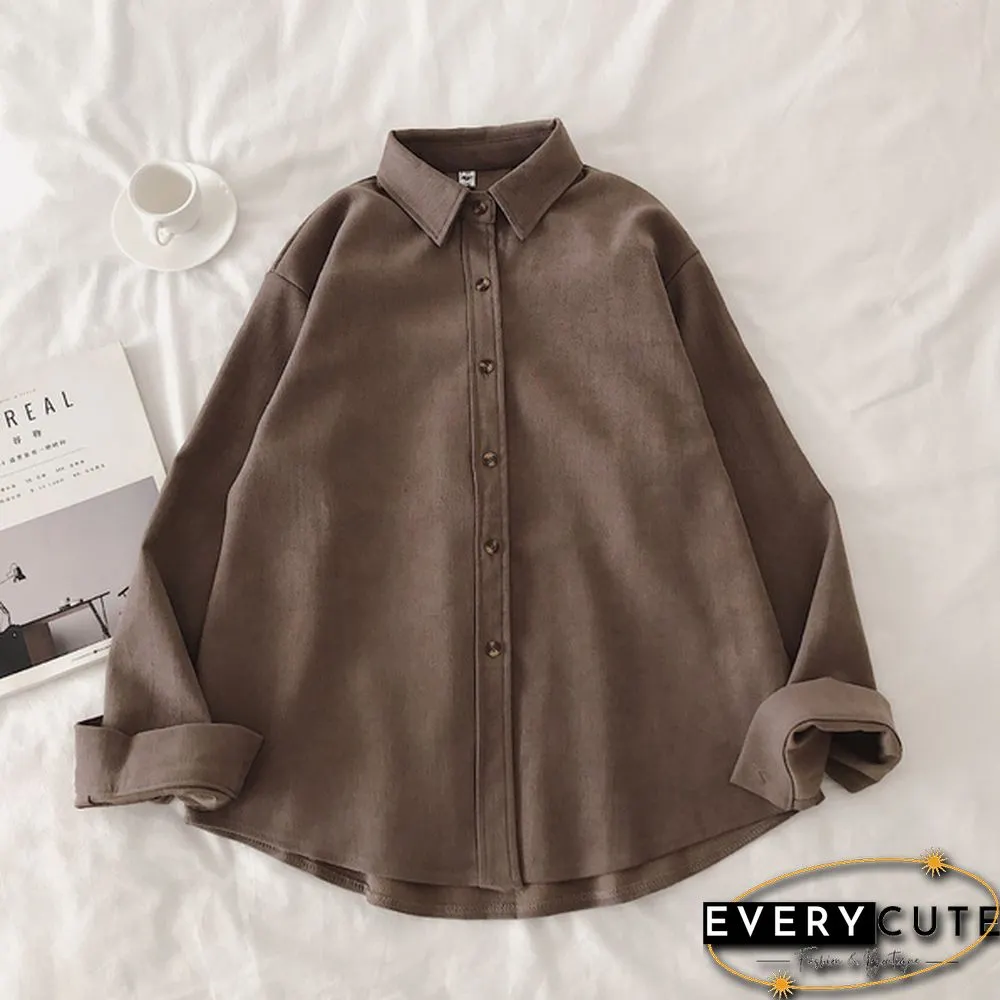 Corduroy Shirts Frosted Shirts Womens Tops and Blouses Long Sleeve Spring Ladies Solid Loose Boyfriend Style Shirt