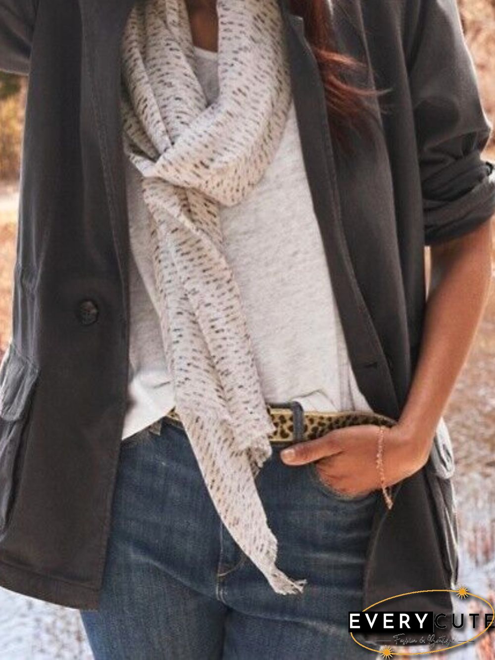 Women Casual Plain Autumn Micro-Elasticity Daily Standard H-Line Regular Regular Size Jacket