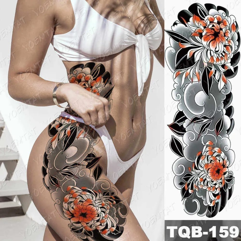 Large Arm Sleeve Tattoo Japan Samurai Waterproof Temporary Tatto Sticker Geisha Waist Leg Body Art Full Fake Tatoo Women Men