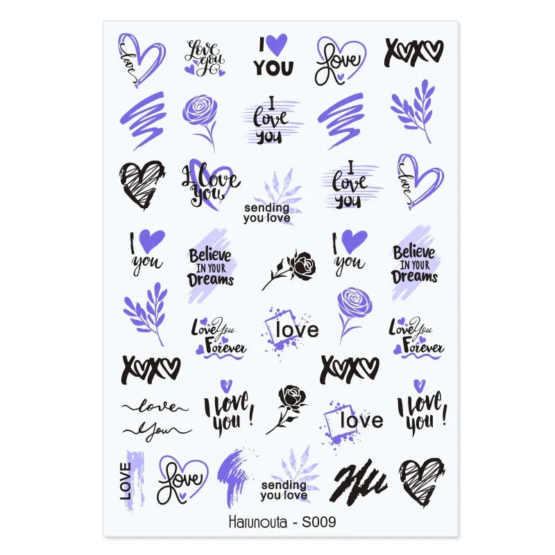 Harunouta Marble Blooming 3D Nail Sticker Decals Flower Leaves Transfer Water Sliders Abstract Geometric Lines Nail Watermark
