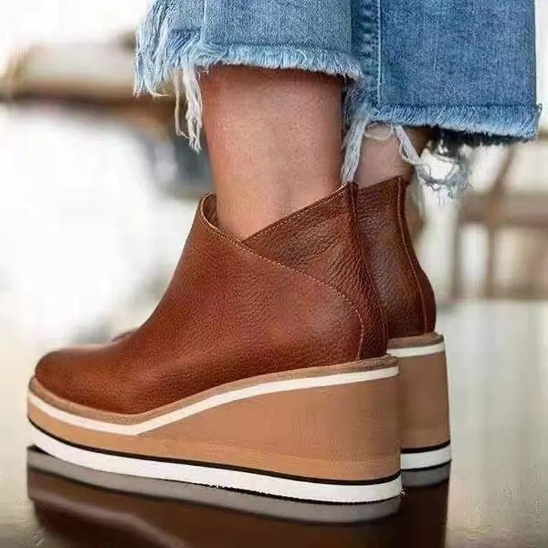 Platform Shoes Women 2021 Autumn Black Platform Boots Women Zipper Wedge Booties Size 43 Heeled Ankle Boots Botas De Mujer
