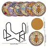 6PCS Special Shape Diamond Painting Coasters Kits (Bee Stain Glass )