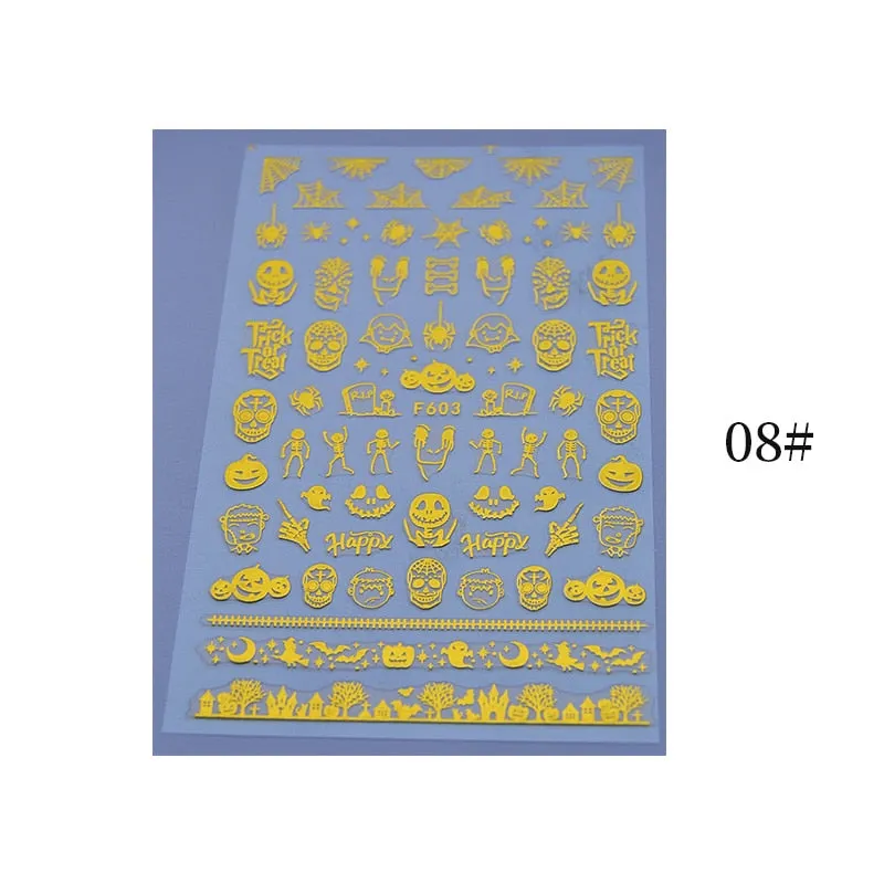 1pcs Halloween Pumpkin Skull Design 3D Nail Stickers Geometry Christmas Snowflake Winter Slider Nail Foils Manicures Decoration