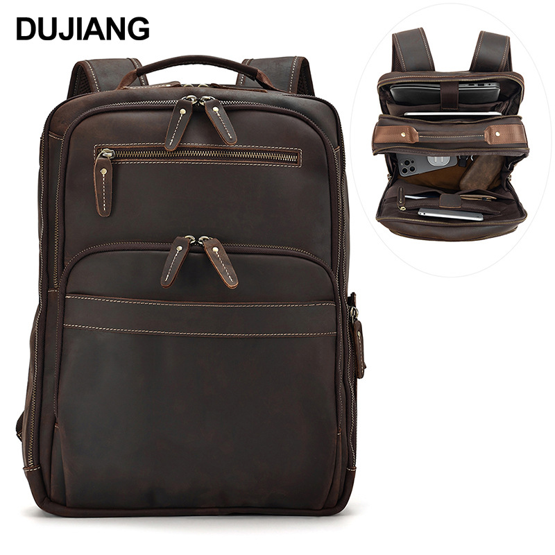 Cross-border Hot New Crazy Horse Leather Backpack Men's Large Capacity Genuine Leather Men's Bag Business Casual Travel Backpack for Men
