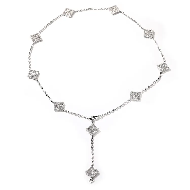 Iced Four Leaves Clover Adjustable Lantern Chains Square Necklaces Hip Hop For Women