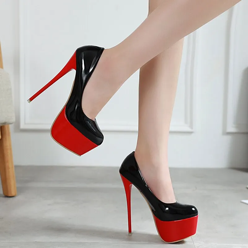 Qengg Heels Wedding Shoes Woman Sexy Thin High Heels 16cm Pumps Women Patent Leather Ladies Shoes Plus Size Drop Shipping