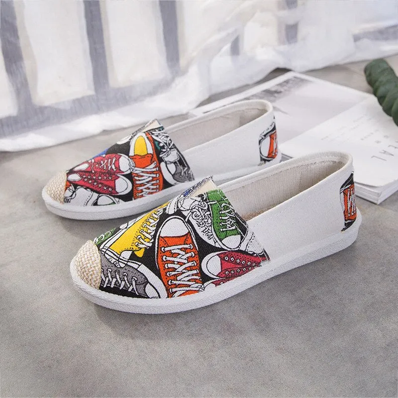 New Print Women Sneakers Slip On Light Mesh Summer Shoes Summer Breathable Flat Shoes Women's Single Shoes Flat Lazy Fisherman