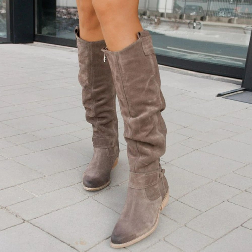 Breakj On Sale Top Quality Female Cowgirls Zipper Ridding Boots For Women Chunky Heels Fashion Vintage Casual Walking Shoes