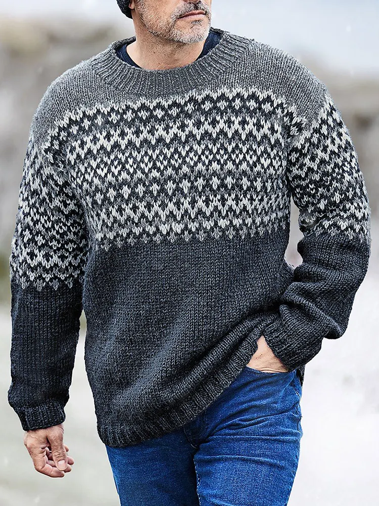 Vintage Clifden Knit Jacquard Crew Neck Sweater（Unisex）