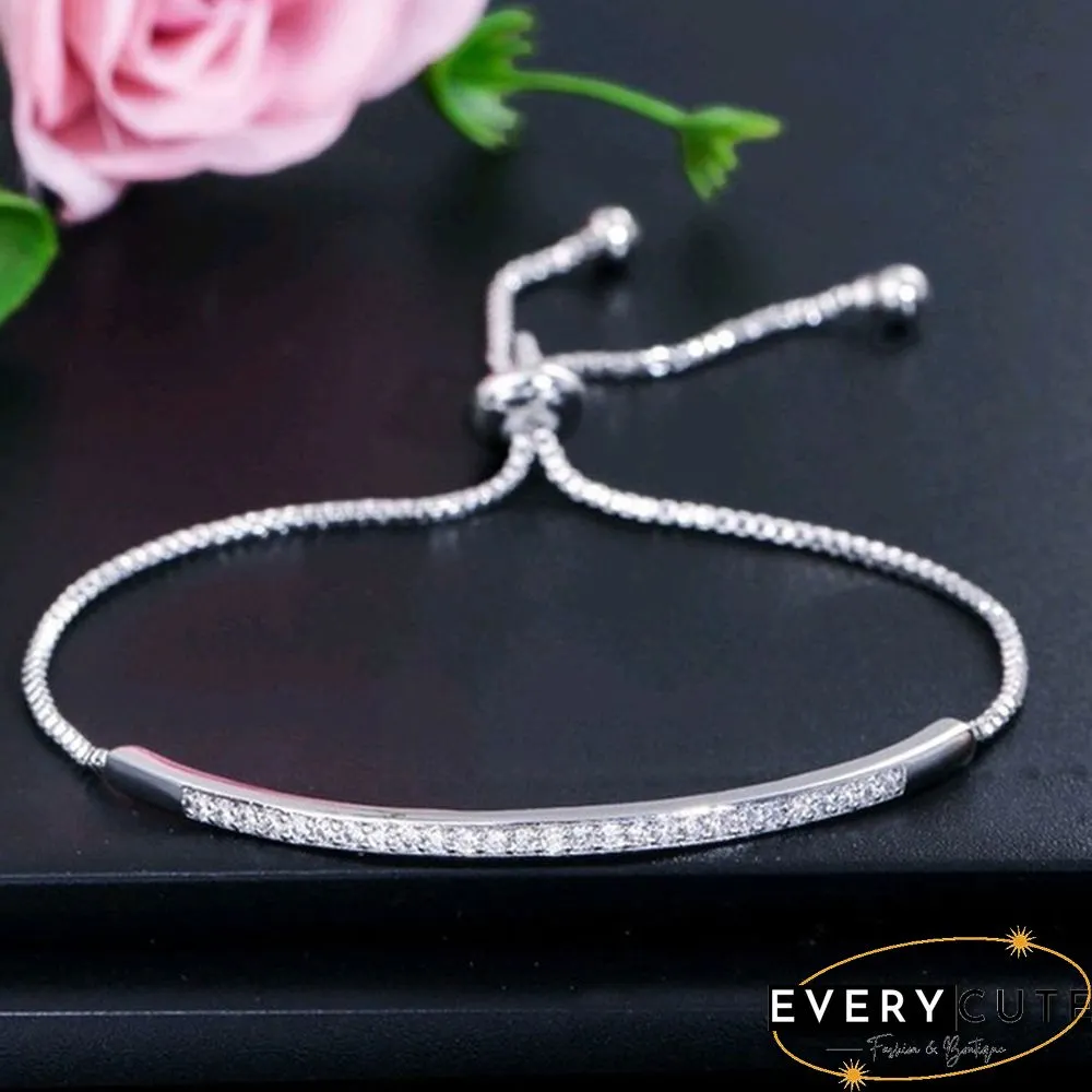 Luxury Women's Fashion Jewelry Accessories 925 Sterling Silver & Rose Gold & Gold Bracelets White sapphire Adjustable Chain Bracelet for Women Charm Anniversary Gift