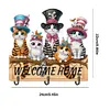 Wooden Special Shape Welcome Home Cat 3 Hooks Diamond Painting Hook Rail