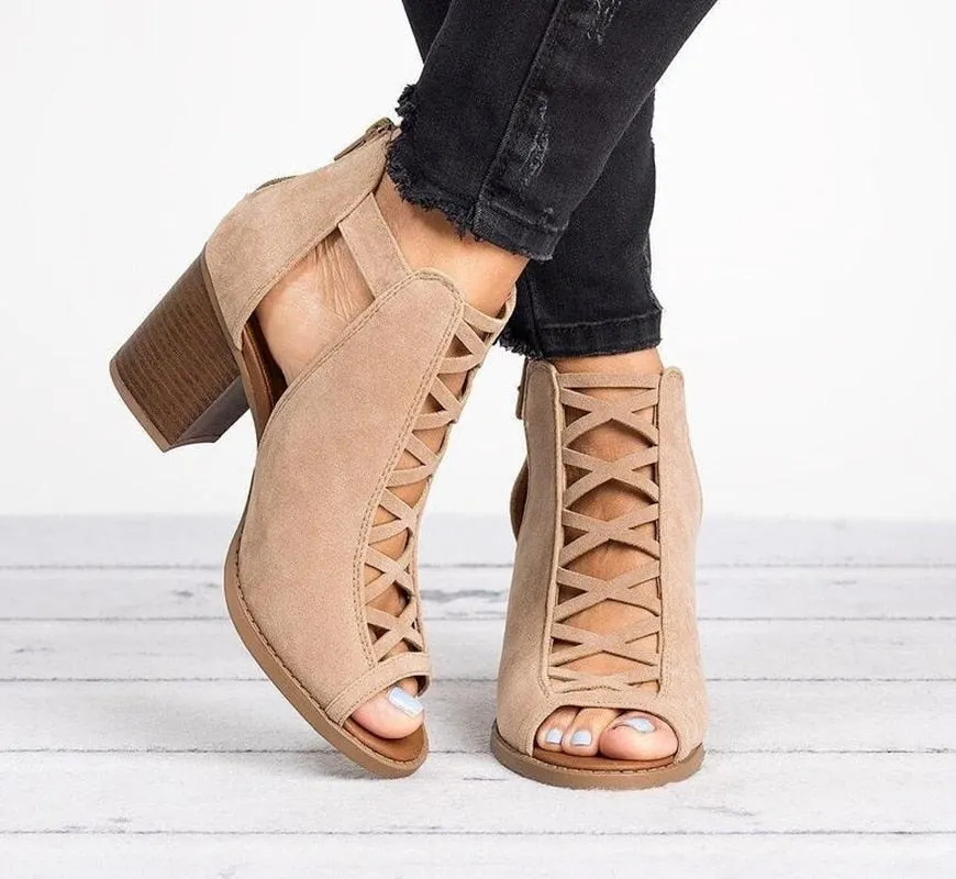 Comemore 2021 New Spring Summer Sexy Casual Rome Ankle Boots Ladies Sandals Women's Shoes Middle High Heels Large Size 43 Black