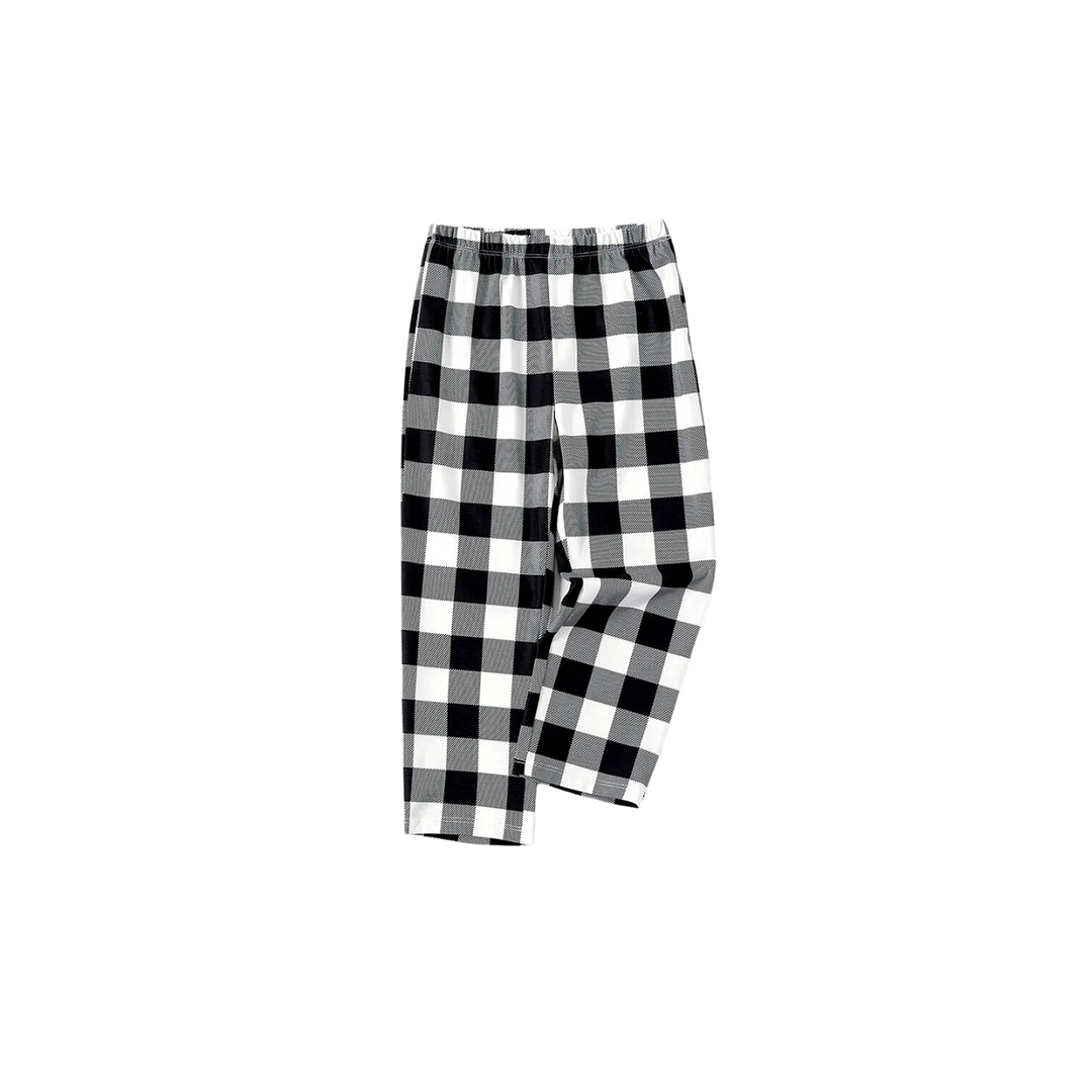 Christmas Merry Grinchmas Letter Printed White Long Sleeve Top with Black & White Plaid Pants Family Matching Pajamas